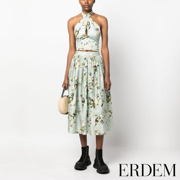 Erdem **NWT** Luna Poplin Cotton Halter Crop Top In Magnolia Garden Mint Green - Picture 12 of 16